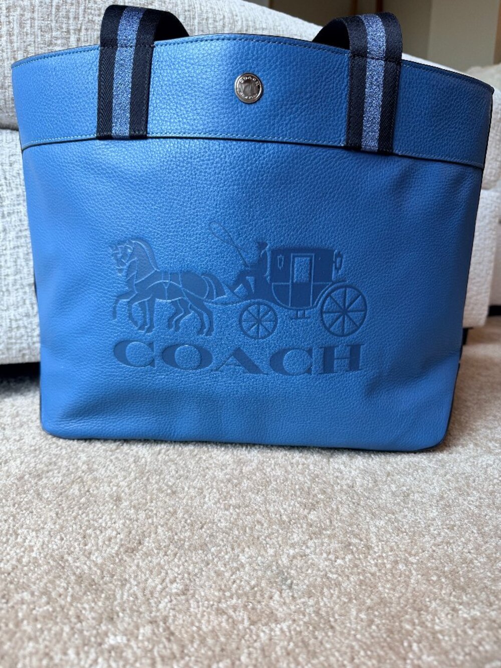 Blue Coach Jes Tote Bag With Horse and Carriage Logo